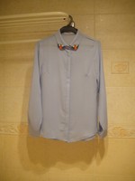 现货实拍韩国东大门彼得潘小翻领彩钻淡蓝色白