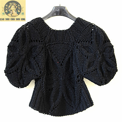 5新品秋装女装韩版复古手工棒针蝙蝠衫短款高