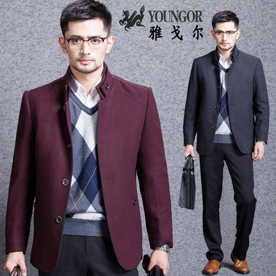 雅戈尔羊毛呢大衣男装外套秋冬加厚羊绒立领中