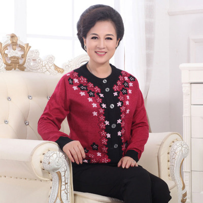 包邮新中老年人羊毛衫春装羊绒衫女开衫妈妈奶