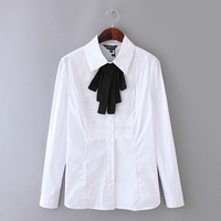 跑单2015春季女装新款ol纯棉领结修身长袖白衬
