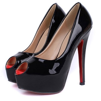 日韩夜店16cm超高跟鞋性感黑色红底凉鞋防水