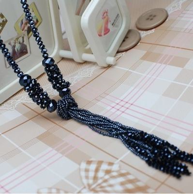 韩版时尚全手工水晶毛衣链长款项链流苏串珠女