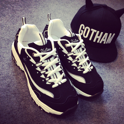 春季韩国代购斯凯奇ulzzang内增高黑白运动鞋