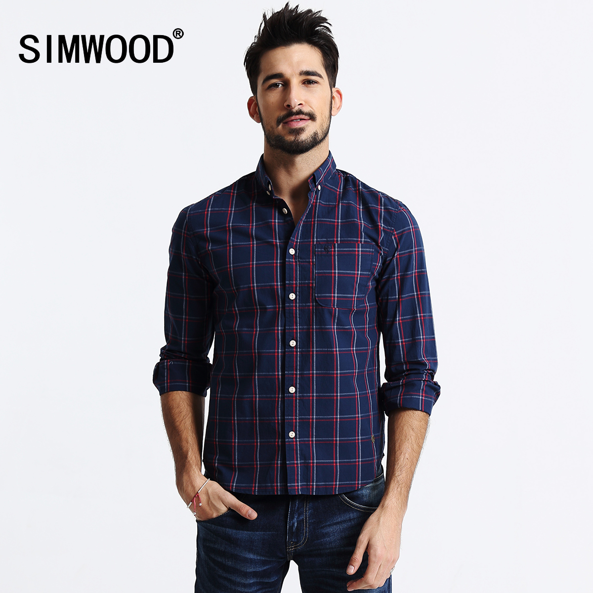 Simwood男装2016春季新品男士长袖衬衫休闲