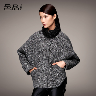 季新装宽松长袖羊毛呢子大衣保暖蝙蝠袖短款毛